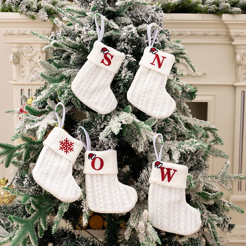 Christmas Stockings 1PC A-Z Letter Hanging Christmas Stockings Knitted Socks Christmas Tree Hanging Family Party Decoration