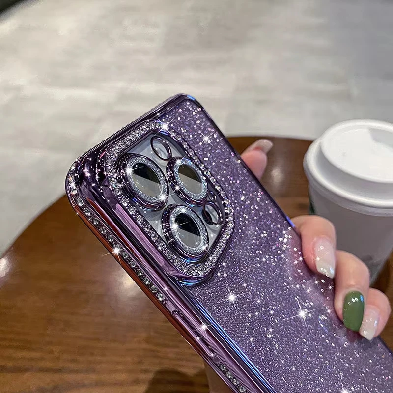 Luxury Plating Bling Glitter Diamond Rhinestone Case For iPhone 16 Pro Max 15 14 13 12 11 X XS 8 Plus Soft Silicone Clear Cover for phone case,iphone case
