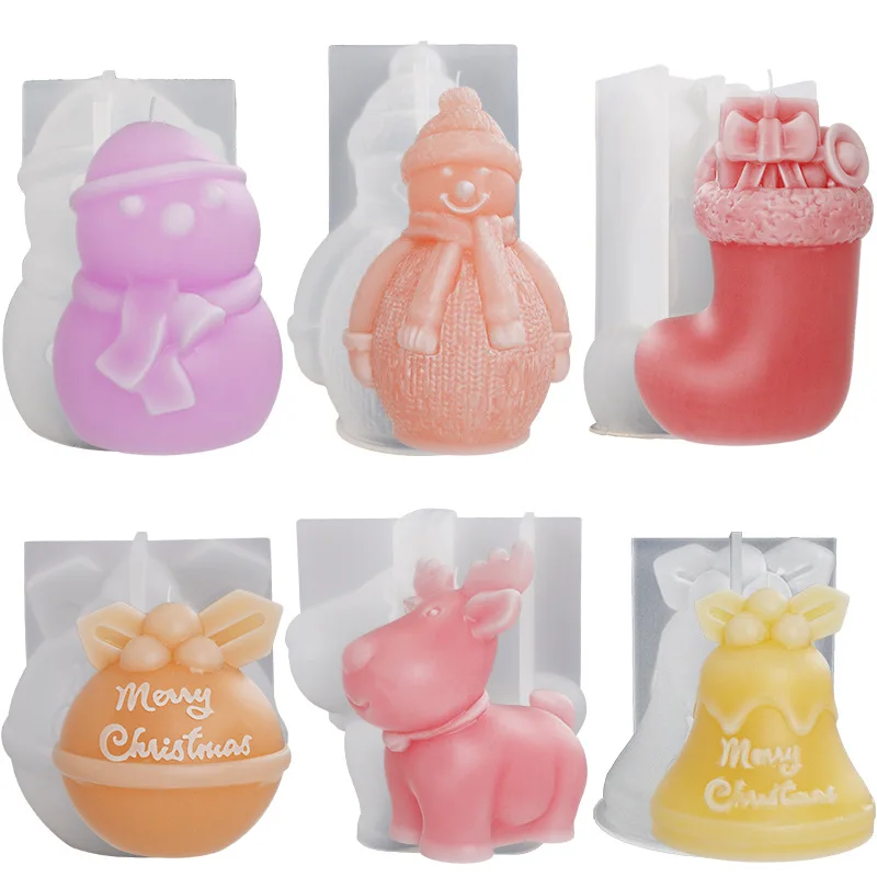 

Christmas Series Silicone Candle Mold Christmas Sock Bell Snowman Elk Santa Claus Gypsum Resin Soap Mould Home Decor Gift