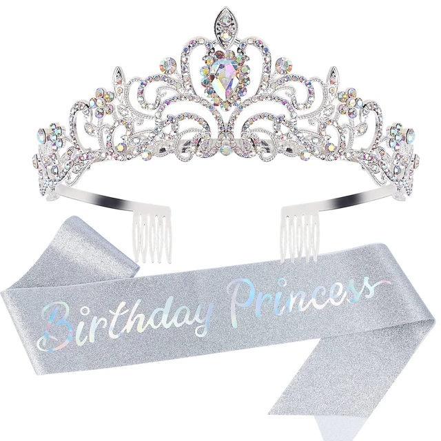 HOWAF Birthday Tiara For Women, Tiara For Women AB Rhinestone, Happy