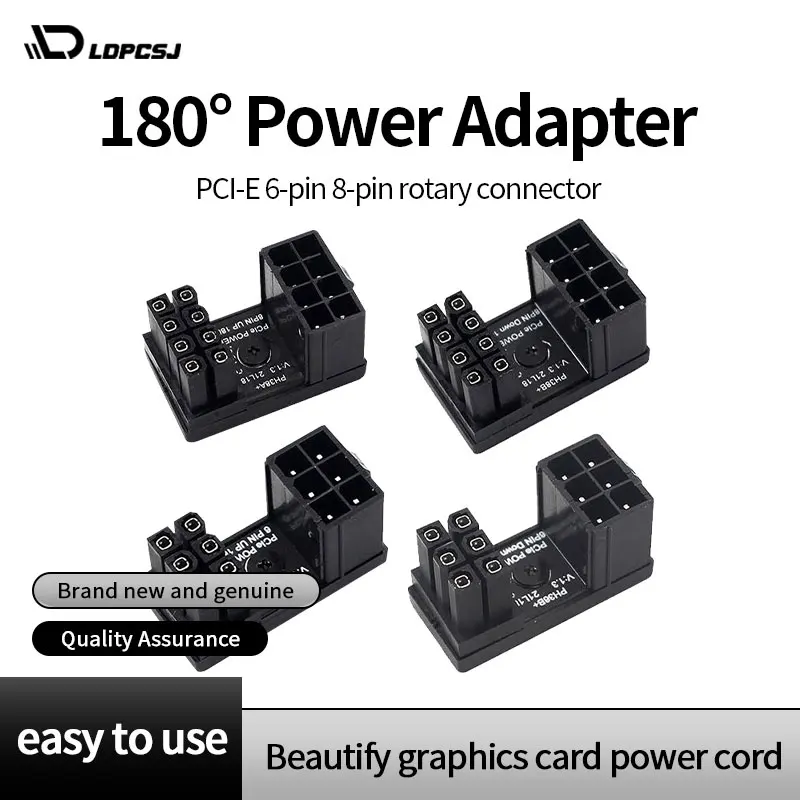 LDPCSJ 180 °   회전형 엘보우 PCI-E 그래픽 카드 전원 어댑터 커넥터 GPU PSU 스티어링 6핀 8핀 배선 어댑터