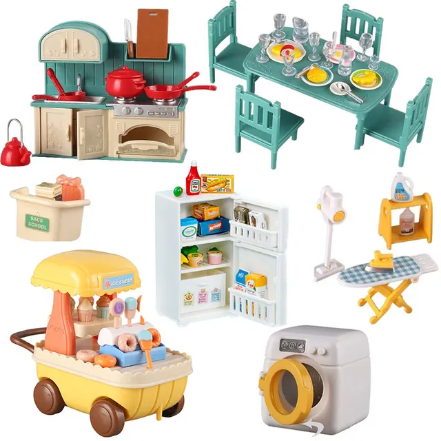 Ensemble de meubles pour maison de poupée, salle de bain/cuisine/réfrigérateur/Machine à laver, linge pour enfants, maison de poupée Miniature, jouets de simulation 1