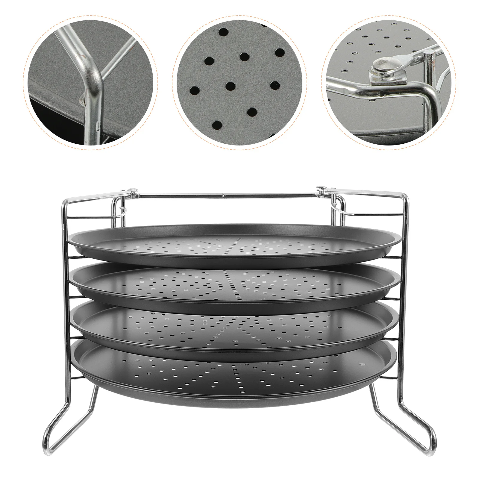 

4-Layer Inch Carbon Steel Non-Stick Pizza Baking Pan Round Mesh Pizza Tray Plate Baking Rack Kitchen Baking Tools