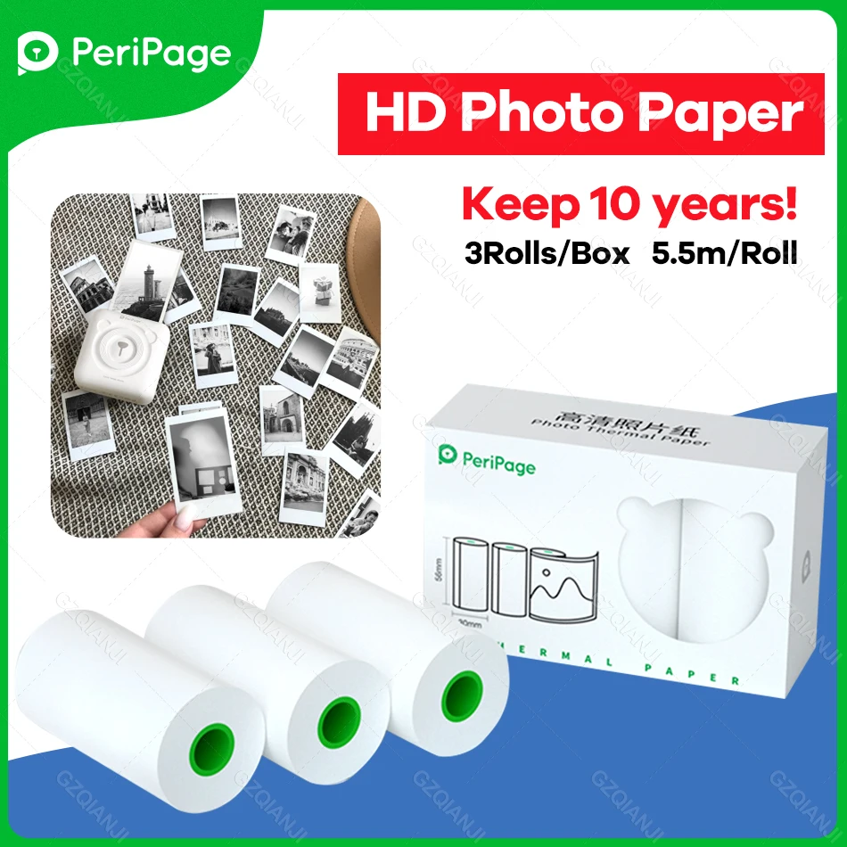 Peripage Official A6 Photo Thermal  Printer Paper Label Sticker NO-BPA Keep 2/10 Years Paper Rolls for 58mm Thermal Printer