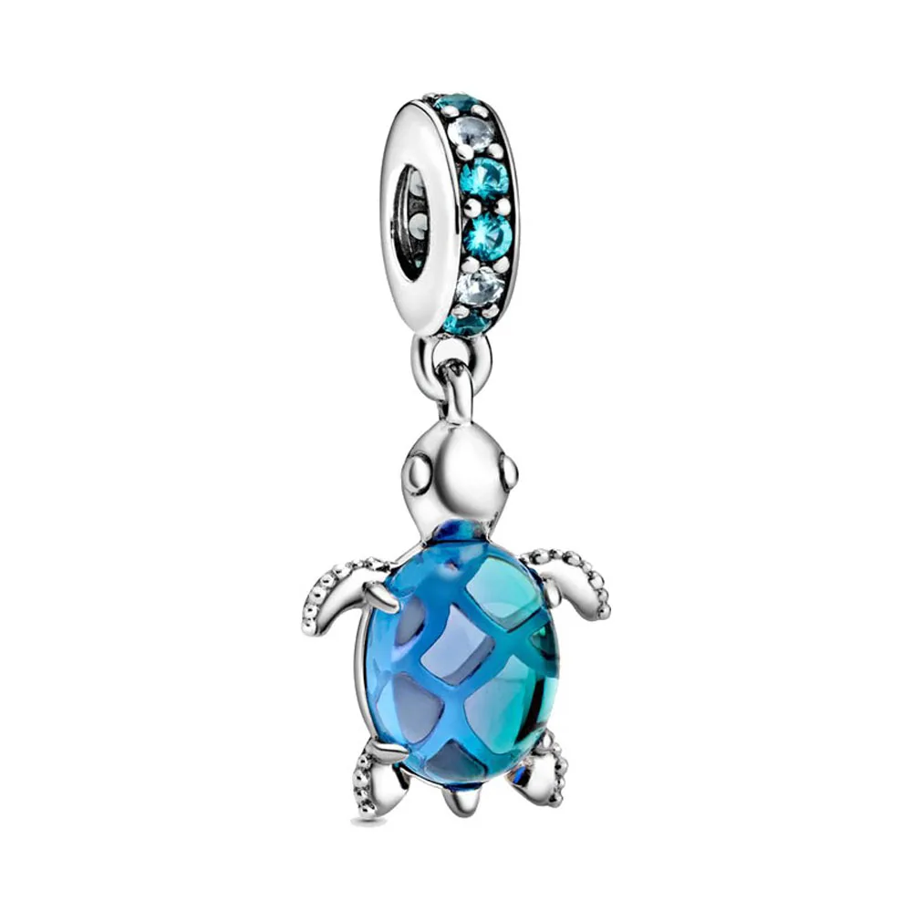 925 Silver Murano Glass Blue Sea Turtle Pendant Crab Beads Fit Original Snake Bracelet Accessories Charms DIY Women Jewelry Gift 5