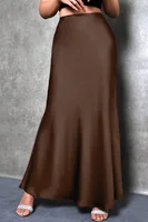 Elegant silk-like satin A-line midi skirt with high waist and mermaid tail for women in spring and summer - Image 4