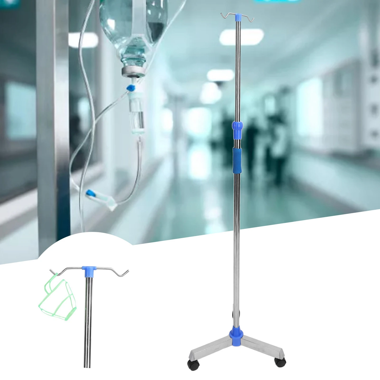 IV Bag Holder IV Stand Pole Thick Rod Removable Design Regulable Height Stable Base Stainless Steel for Hospitals for Clinics 3