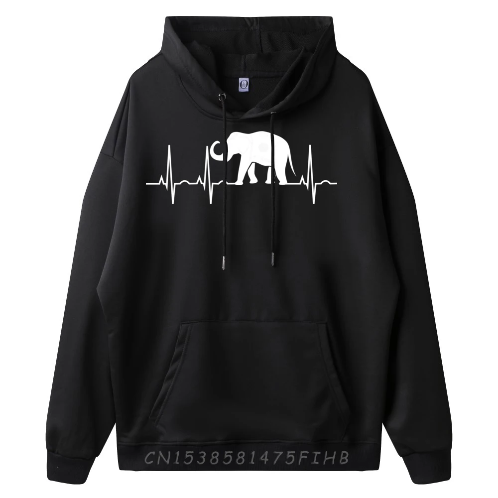 Elephant Gifts Elephant Lover Heartbeat Normal long Sleeve Sweatshirt Labor Day O Neck Male Hoodies Normal Hoodies Latest Elephant Gifts Elephant Lover Heartbeat Design black