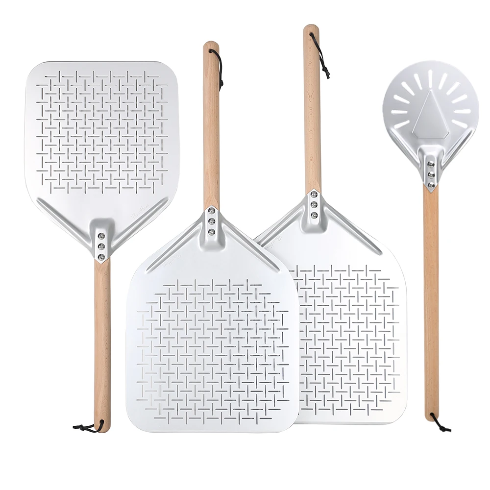 PizzAtHome 12/13/14 inch Rectangular Pizza Peel with 7/8/9 Round Pizza Shovel Set Aluminum Alloy Pizza Peel Oven Accessories