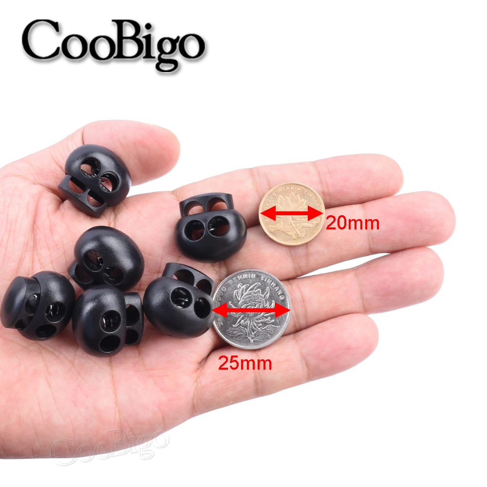 10pcs Plastic Spring Cord Lock End Stopper Toggles Clip Round Ball for Paracord Rope Drawstrings Lanyard Accessories Double Hole