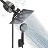 High Pressure Filtered Rain Shower Head Combo 8" Square with 5 Settings Handheld Stainless Steel Self-Adhesive Holder 1.5M Hose 1