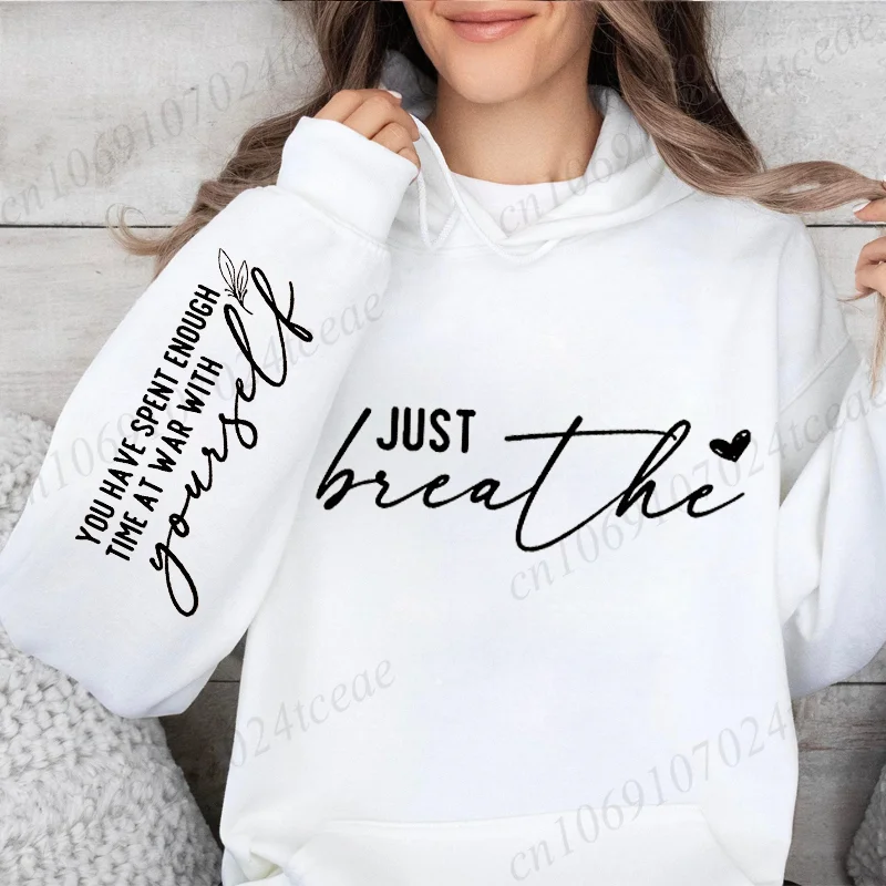 سويت شيرت لليوجا للتنفس، ملابس نسائية بغطاء للرأس برقبة دائرية للقلق، بدلة رياضية للعناية بالذات، قميص سويت شيرت ملهم