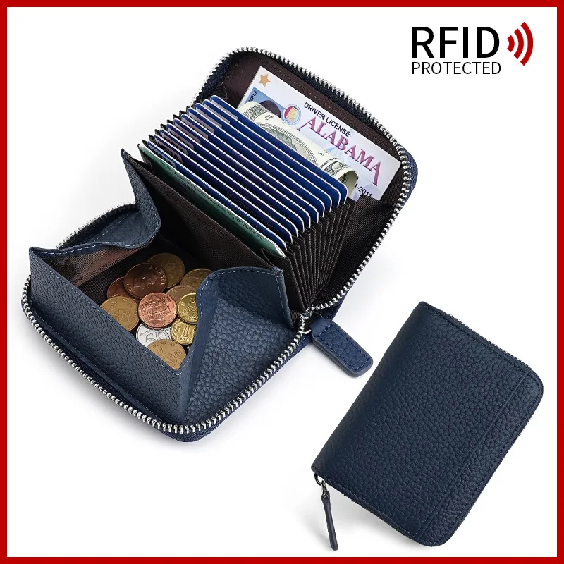 

Japanese RFID Anti-scan Real Pickup Bag Multi-function Organ Bank Card Cover Bull Pickup Clip Zipper Wallet