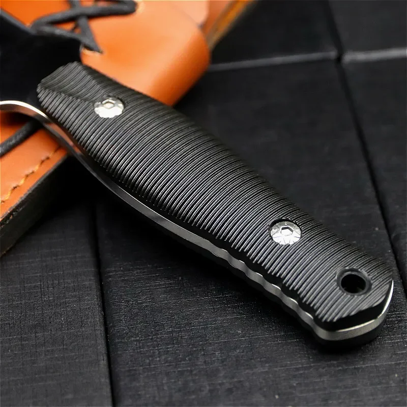Japanese mirror light portable tactical knife outdoor hunting straight knife survival tool outdoor fishing + leather cover