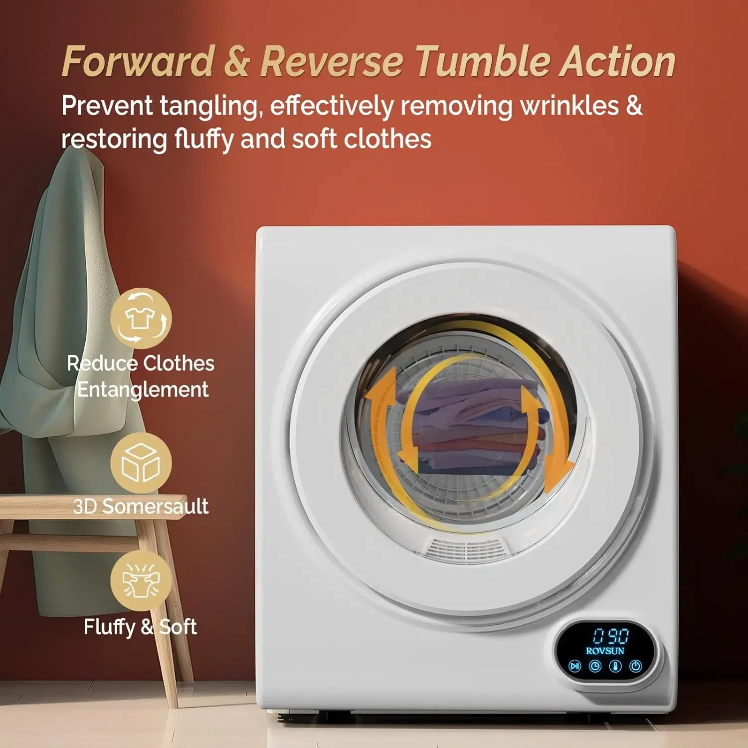 Portable Clothes Dryer, 110V 850W High End Front Load Laundry Tumble Dryer, 1.5 cu.ft Electric Dryer with Stainless Steel Tub & 4