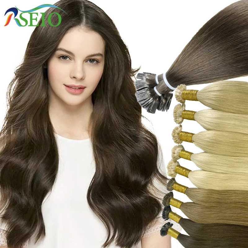 RSEIO Flat Tip Hair Extensions Real Human Hair Fusion Extensions Brown Blonde Color Straight 1g/Strand Salon human hair extension