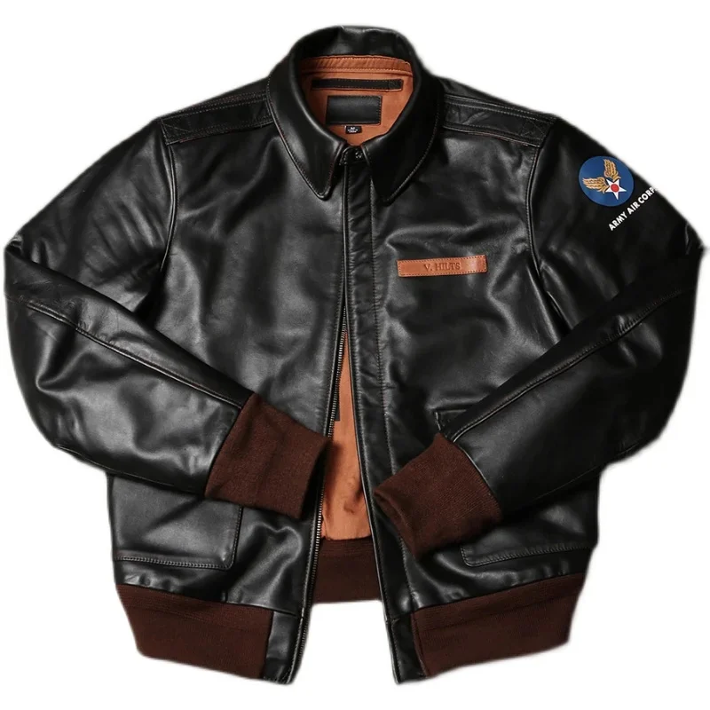 

2024 Spring New 100% Genuine Leather Jacket Men Soft Thin Tea Core Horsehide Coat Men's Slim Lapel A2 Air Force Coats Male ZT632
