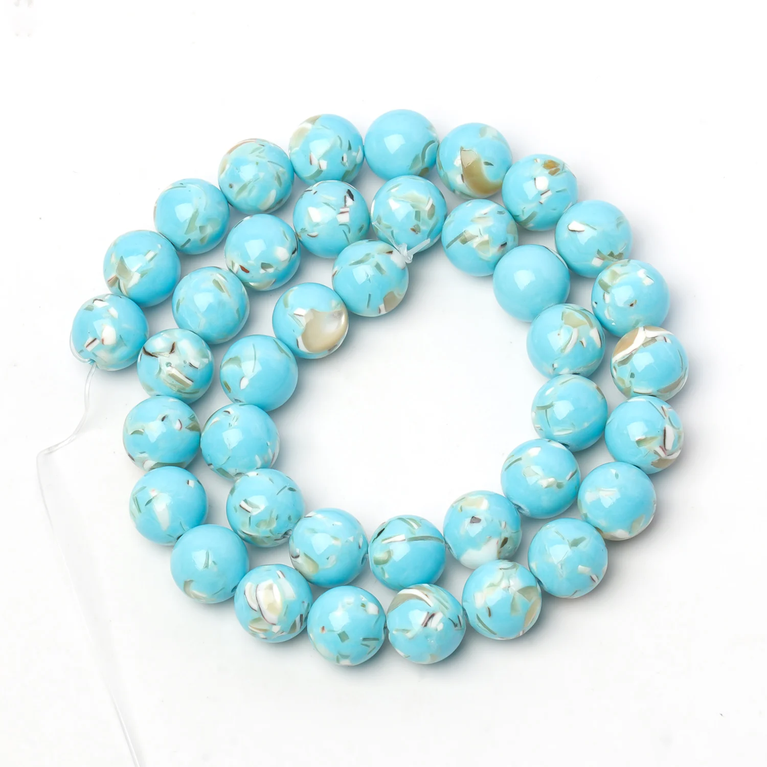 Natural Trochus Shell Turquoise Round Beads 4-12mm - Blue and Pink Loose Beads for DIY Jewelry and Bracelet Making, 15 Strand