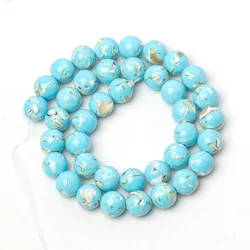 Natural Trochus Shell Turquoise Round Beads 4 - 12mm - Blue and Pink Loose Beads for DIY Jewelry and Bracelet Making, 15 Strand (Sky blue)