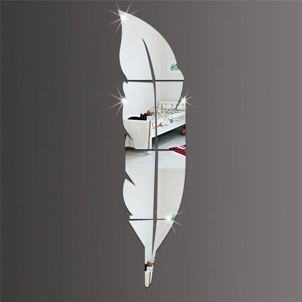 Description Picture 2 of itemDIY Wall Mirror Sticker Feather Pattern Acrylic Mirror Effect Decoration Wall Sticker Home Decor Mirror Mural 72*15cm