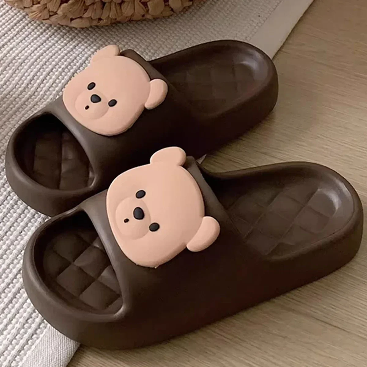 Cute Bear Design Thick Sole Women Slippers Slides Bathroom Beach Indoor Sandals Summer Couple Shoes 4