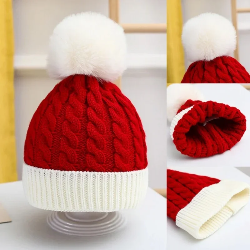 Christmas Santa New Year Hat Winter Warm Crochet Knit Beanies Skullcap Pompom Cap Bonnet Xmas Party Gift 2 Sizes For Adult Kids