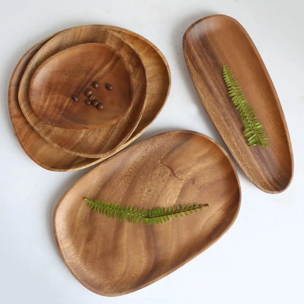 Walnut & Acacia irregular oval wood plate - image 2
