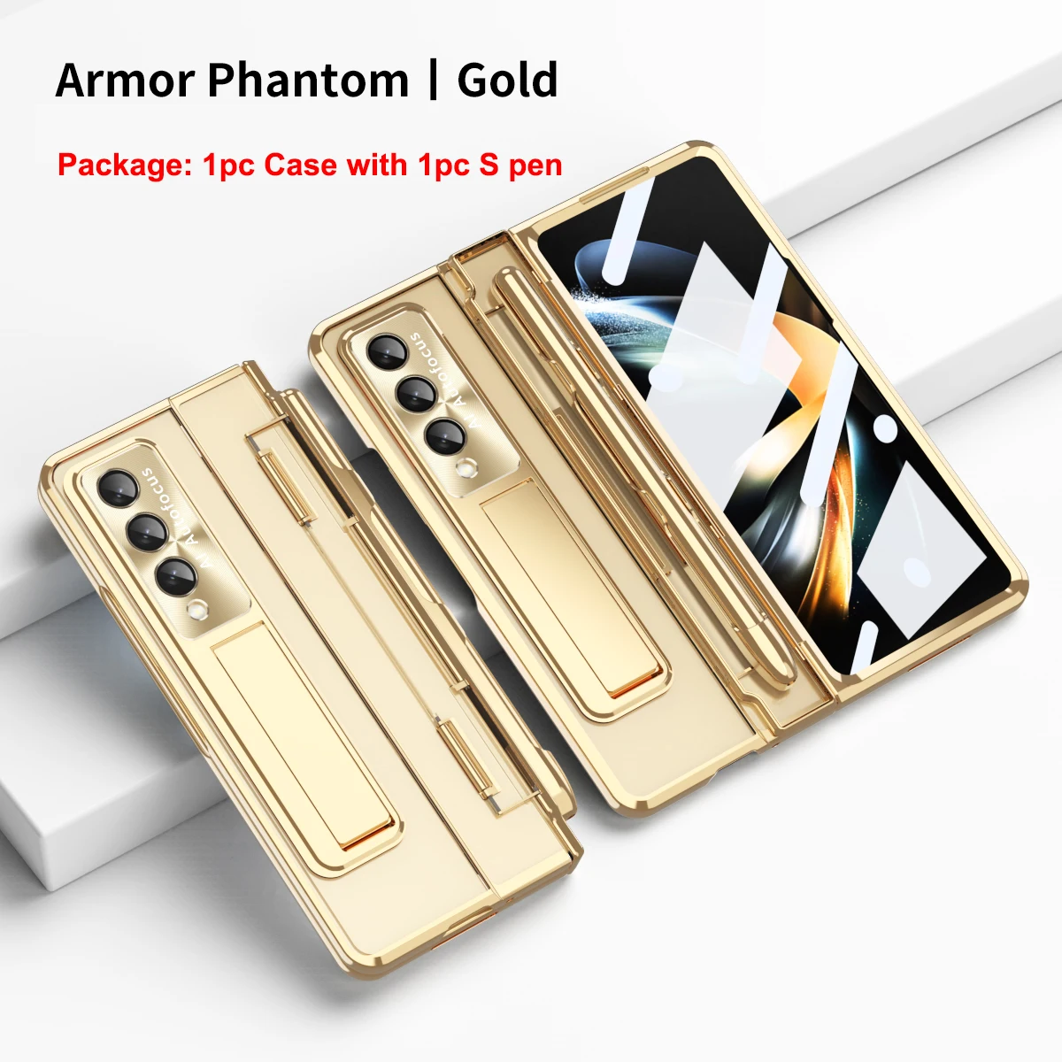 

for Samsung Galaxy Z Fold 4 3 5G Case with S Pen Spen Plating Clear Hard Shockproof Flip Hingle Cover Stand Holder Shell Fundas