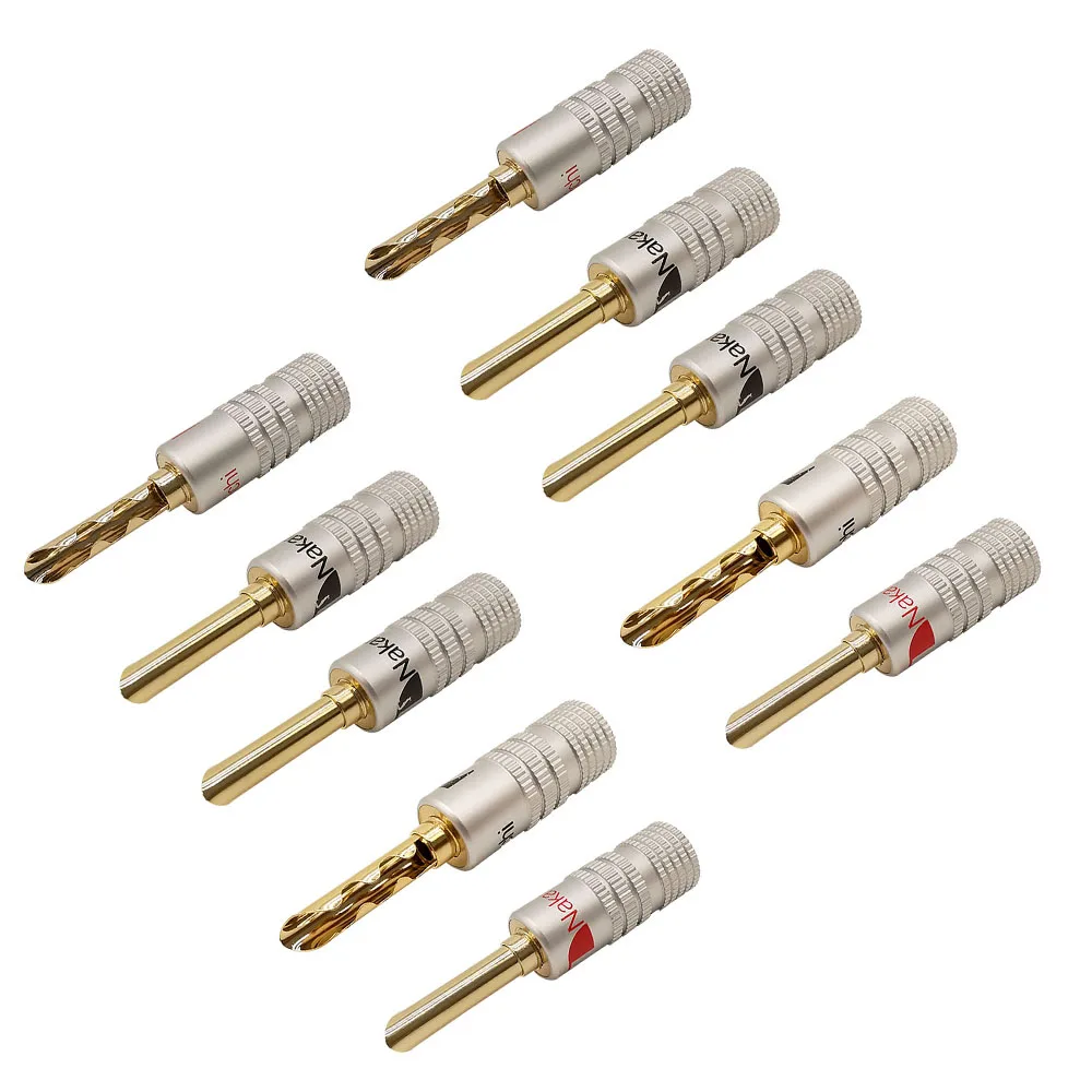 

10Pair 4mm Banana Plug Connector Gold Plated Serrated Tooth Screws Locking Speaker Banana Plug Adapter