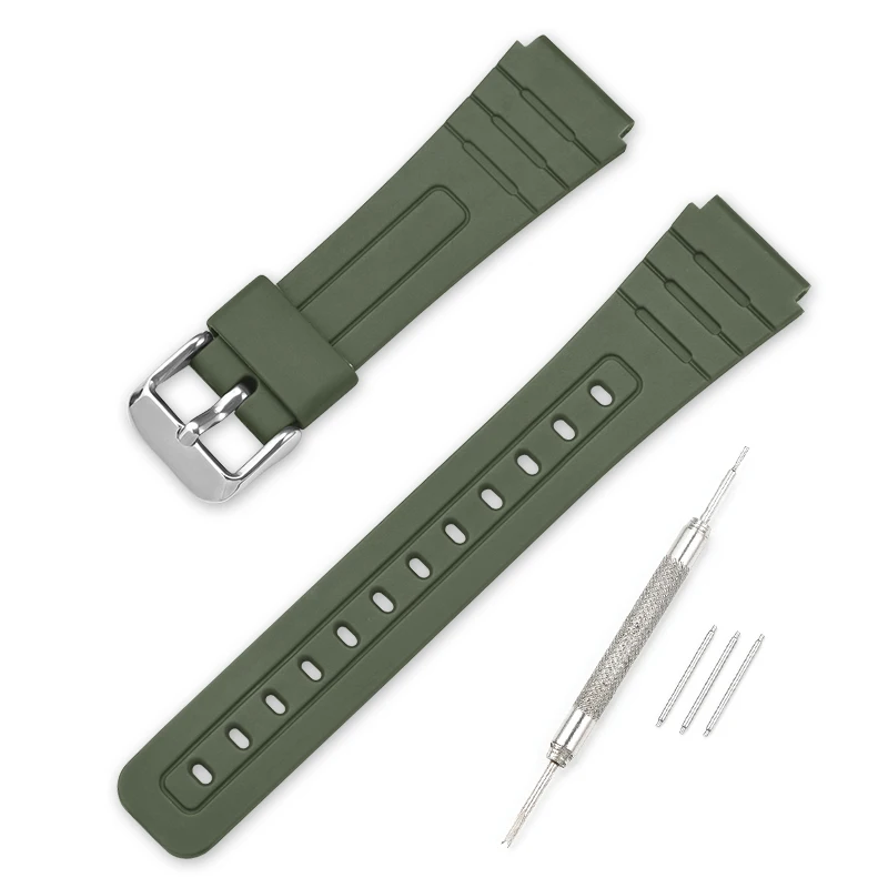 Sport Waterproof Resin Strap with Stainless Steel Buckle, 18mm TPU Replacement Watch Band