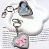 New Heart Shape Bow Folding Mirror Keychain Charm Double Sided Love Cosmetic Mirror Key Holder Y2K Bag Pendant Trendy Decor 4