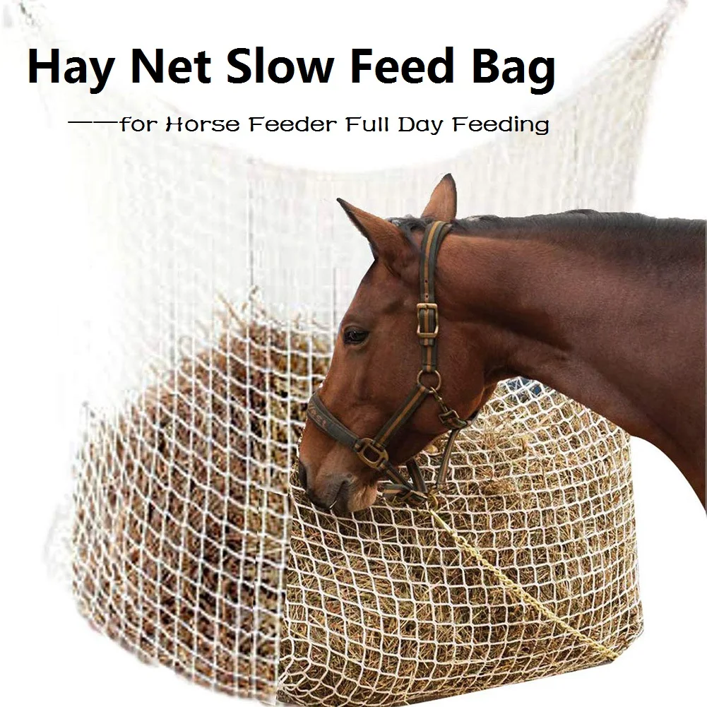 Nylon Hay Net Bag Slow Feed Bag for Horse Cattle Cow Feeder Full Day Feeding Large Horse Feeder Bag with Small Holes Net Bags new hay net bag slow feed bag for horse feeder full day feeding large feeder bag with small holes woven mesh equestrian supplies