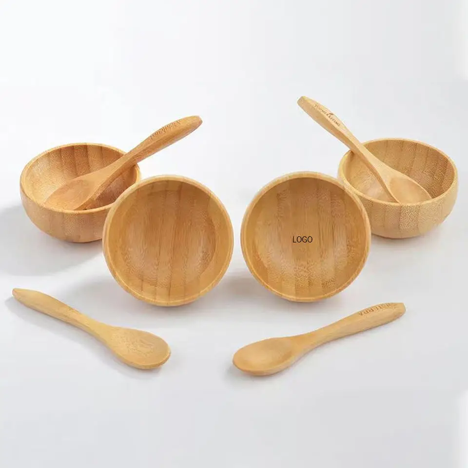 1 Pcs Bamboo Bowl and Spoon for Skin Care Mask Mini Size Natrual Organic Bamboo DIY Spa Clay Cream Mixing Makeup Container Cute