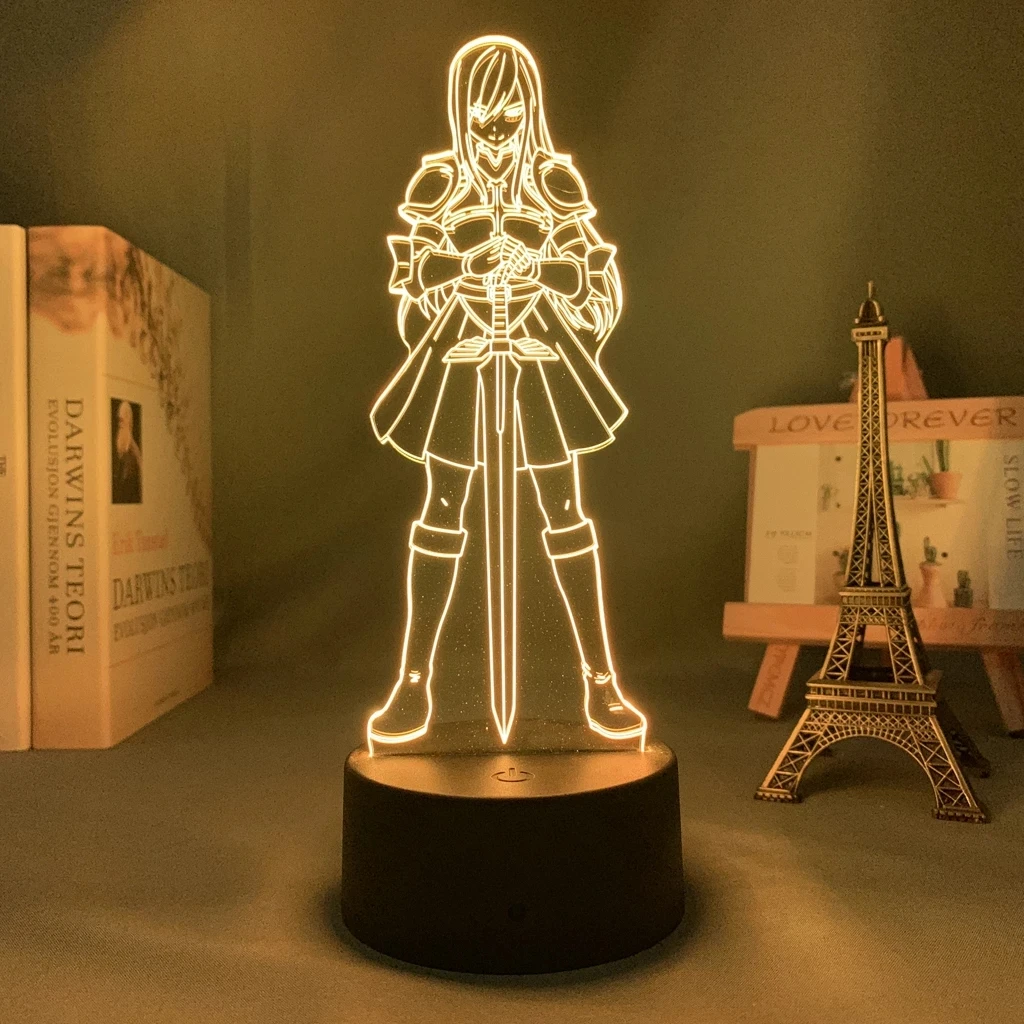 

Anime 3d Light Fairy Tail Erza Scarlet for Kids Bedroom Decoration Night Light Manga Gift for Her Him Room Table Lamp Fairy Tail