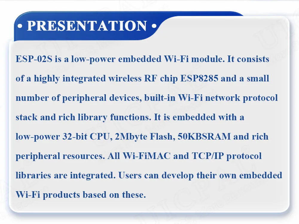 ESP-02S Serieller drahtloser 2,4-G-WLAN-Modul-Transceiver für Smart Home Industrial IoT 1 Mbit-kompatibel ESP8266 ESP 02S – Detail 2