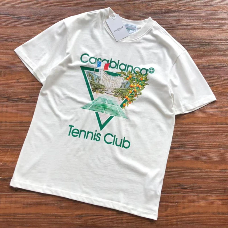 

Casablanca T-Shirts Inverted Triangle Green Tennis Club Top T-Shirts Men Women Black White Short Sleeve Casual T-Shirt Clothing