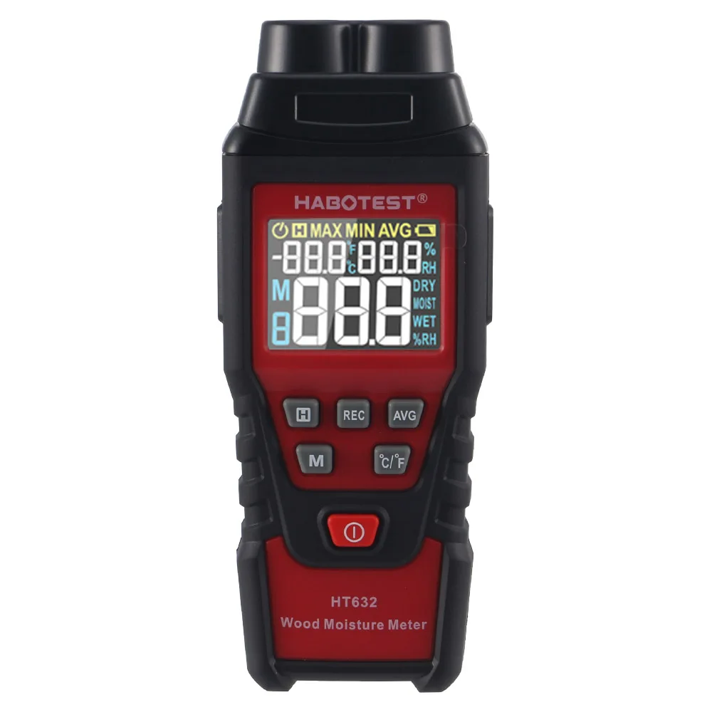 1pc HABOTEST HT632 Digital Moisture Meter Cement Wood Gypsum Material Humidity Detector Timber Gauge Temperature Hygrometer