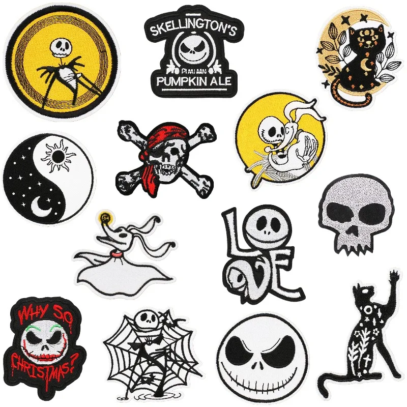 

2024 Hot Christmas Horror Embroider Badge Sew Sticker Adhesive Patch DIY Fabric Label Skeleton Head for Cloth Jeans Skirt Jacket