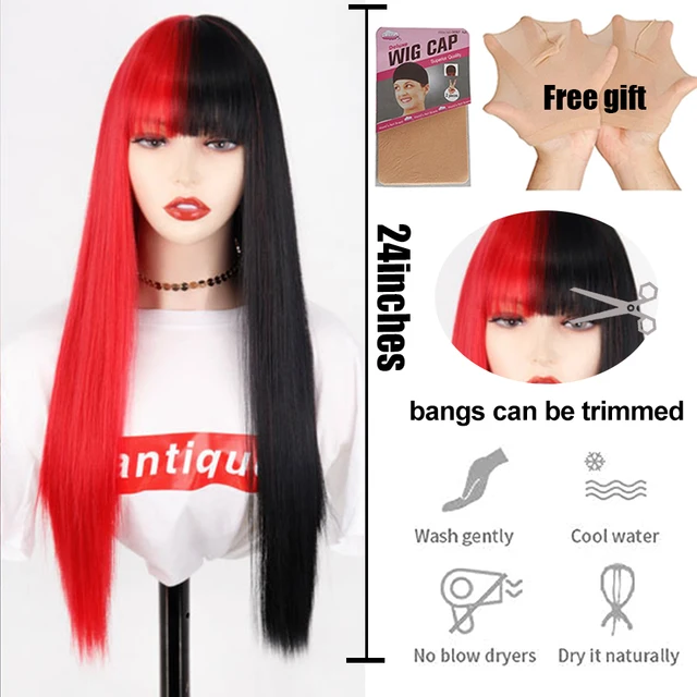 Synthetic Hair Pink and Black Wig Two layers of Wigs Long Straight hair Cosplay Wig Two Tone Ombre Color Women Wigs Lolita Wig T27/30/4