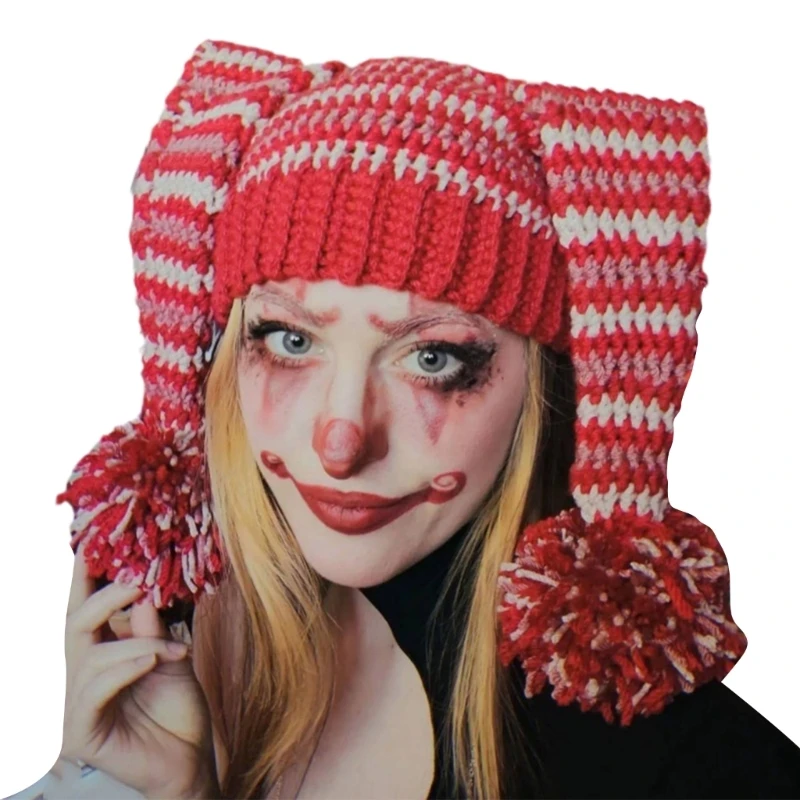 Clown Hat Handmade Headgear for Outdoors Knitted Striped Yarn