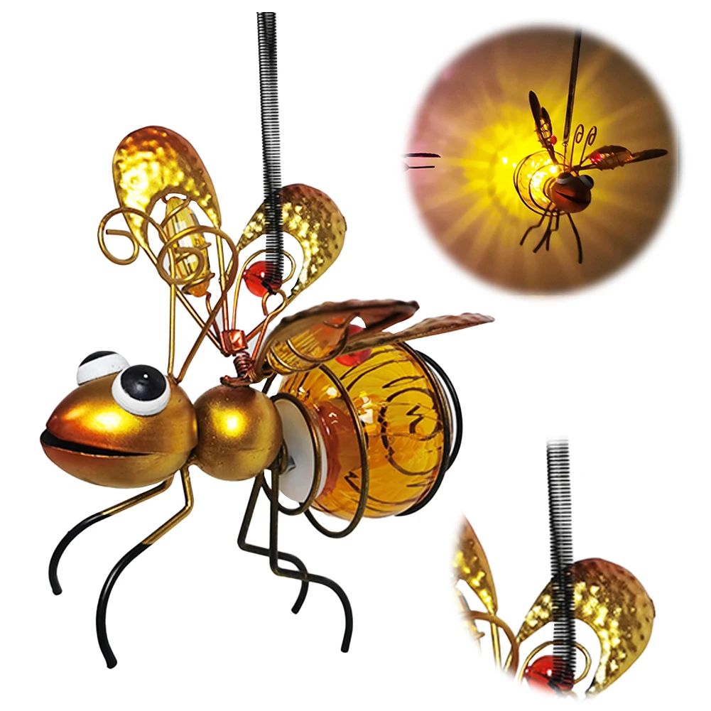 Solar Powered Hanging Flying Insects Lamp Metal Bug Glowing Lamp Garden Bug Light Ornament for Outside Lawn Decor