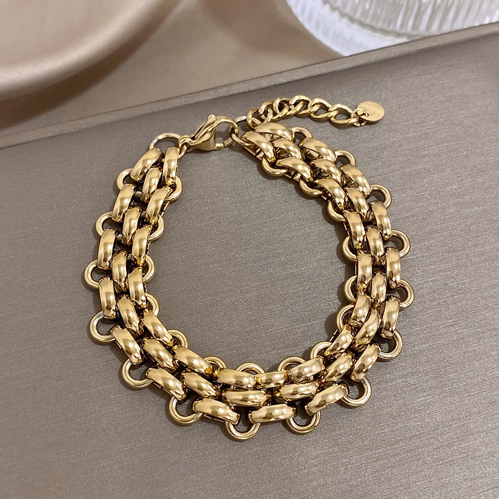 Trendiges, klobiges, dickes Kettenarmband aus Edelstahl für Damen, Punk-Statement, glänzende, mehrschichtige Gliederarmbänder, Armbandschmuck – Detail 2