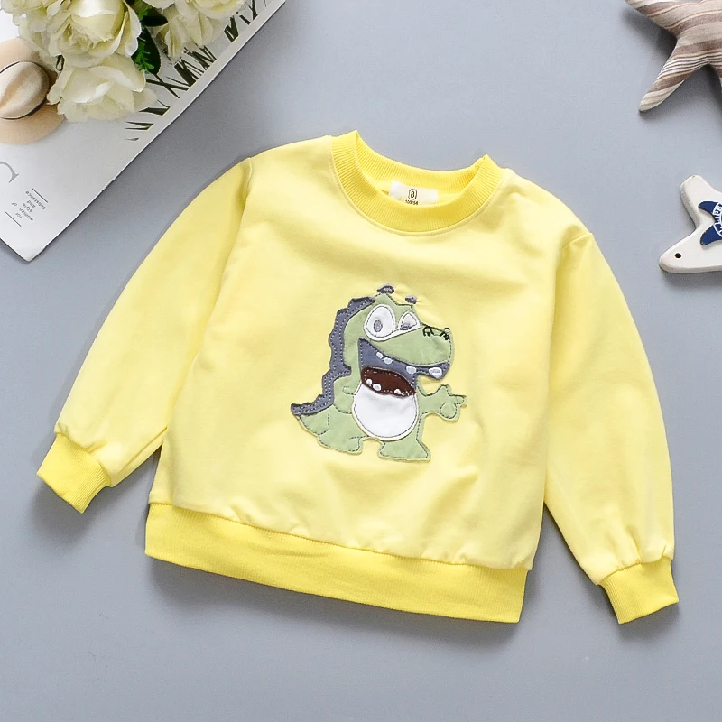 Spring Baby Girl Dress Hoodie Long Sleeve Round Neck Cartoon Dinosaur Sweet Princess Dress Birthday Party Team