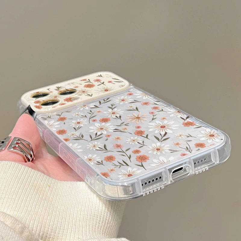 Vintage Daisy Floral Print Clear Flip Lens Mirror Phone Case