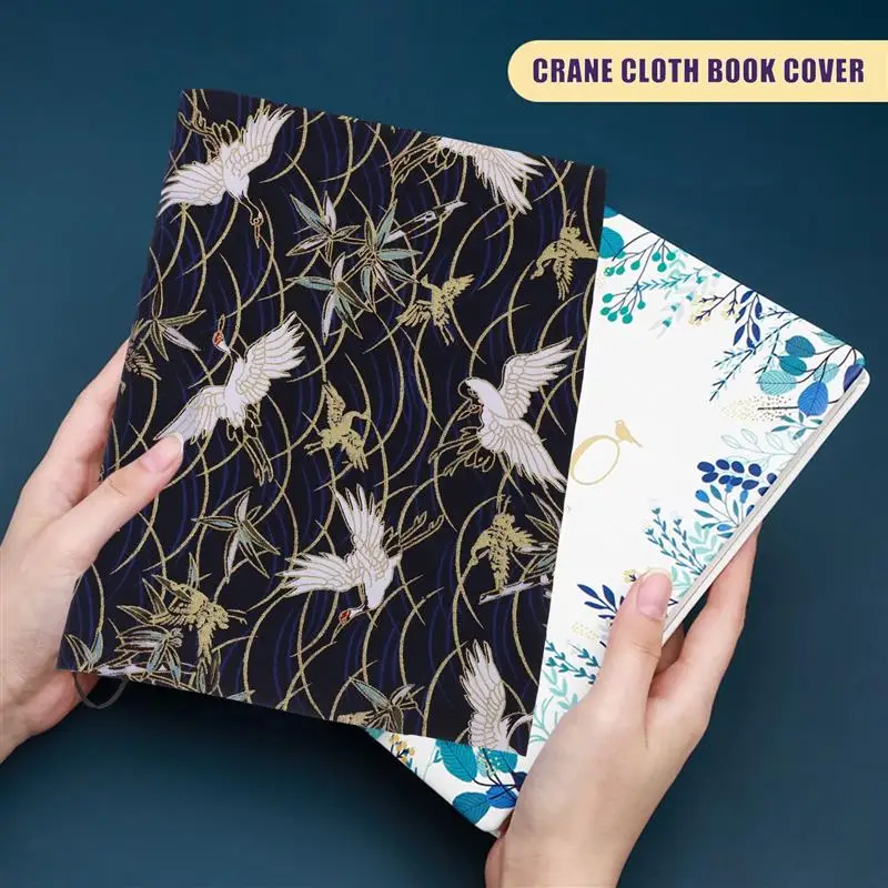 1pc A5 Adjustable Book Cover Decorative Book Sleeve Crane Design Book Protector Hand-made Cloth Book Cover Hand Account Book