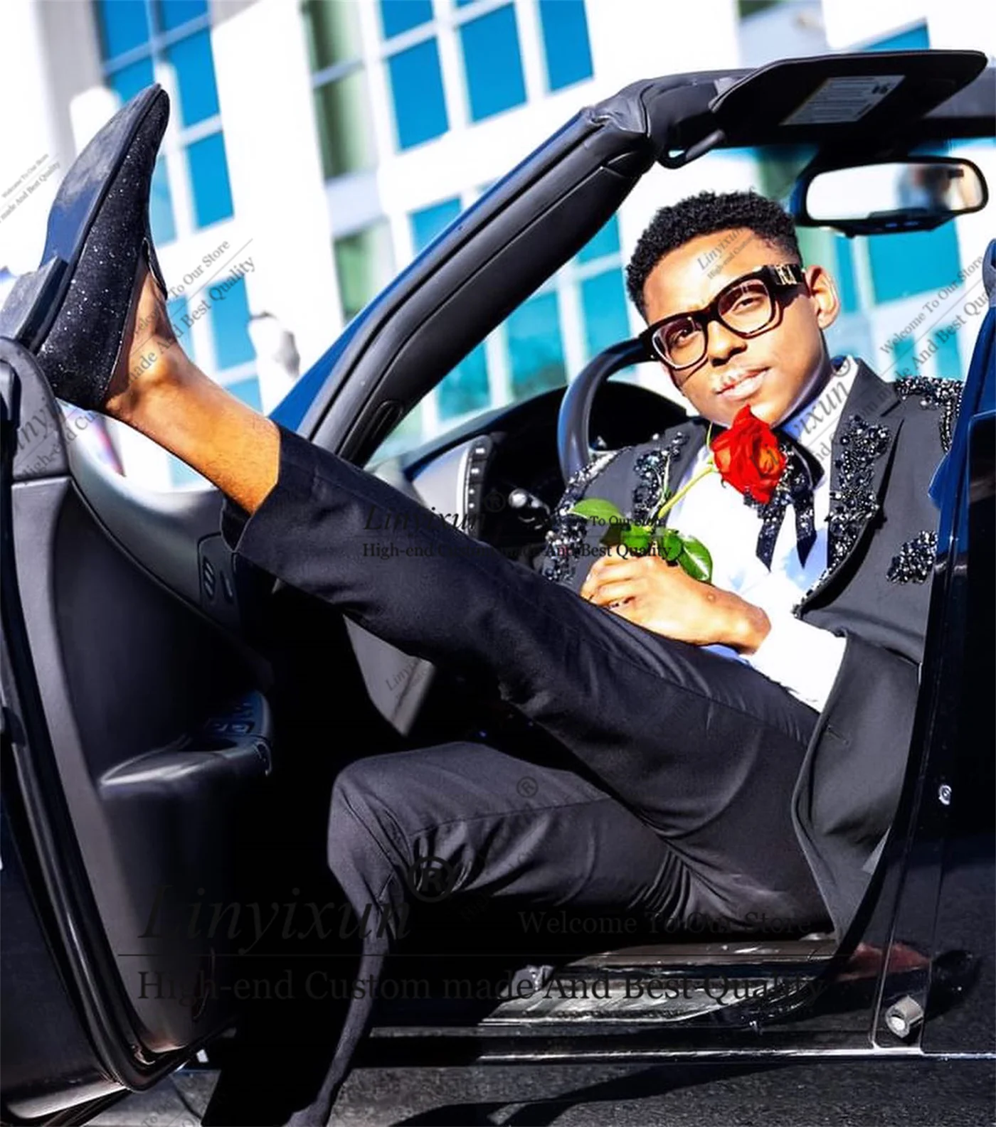 Fashion Metallic Ornament Tuxedos Men Suits 3 Pieces Wedding Groom Dinner Party Customized Male Prom Blazers Ternos Completo 4
