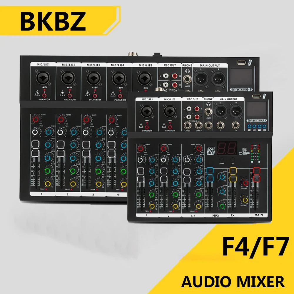 

BKBZ F4/F7 USB Reverb Mixer, Home Stage Performance, Transmissão ao vivo, Rede Canção, Karaoke, Mesa de som, 4 canais, 7 canais