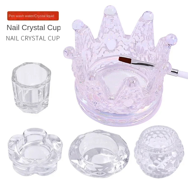 1PC Crystal Glass Acrylic Powder Liquid Nail Cup Colorful Clear Dappen Dish Lid Bowl Cup Holder Equipment Nail Art Tools nail powder manicure tools nail acrylic liquid acrylic nail powder nail tools