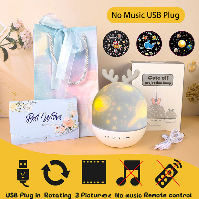 Duck Rotating Starry Sky Projector Lamp Children Night Light Baby Gift Rechargeable Music Bluetooth Speaker Bedroom Decor