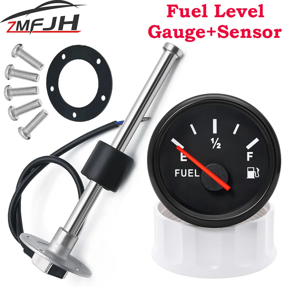 100-500mm Stainless Steel Marine Fuel Level Gauge Sensor Fit Boat Car Fuel Level Gauge Meter 0-190ohm with Red Backlight 9-32V